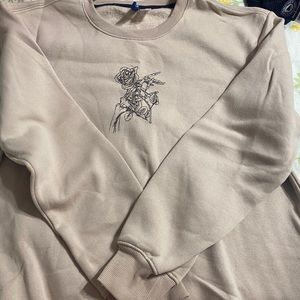 Tan Skeleton & rose Halloween themed Crewneck
